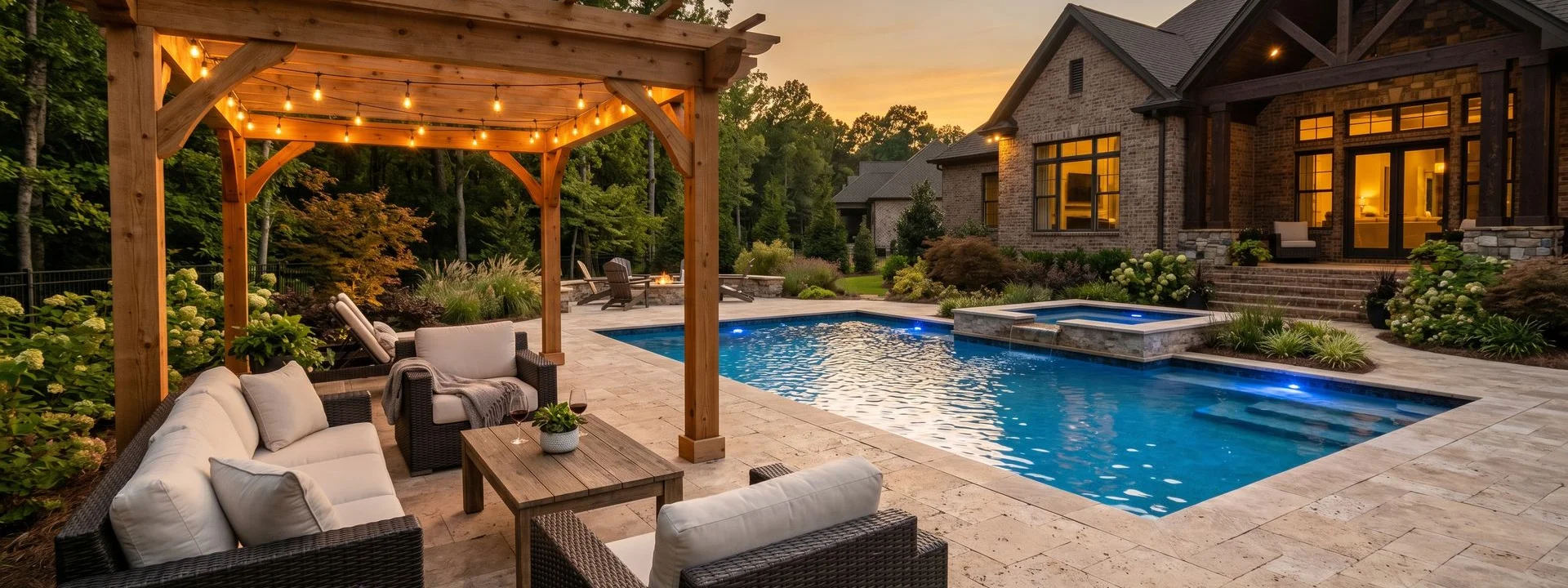 Carolina outdoor living scene at golden hour