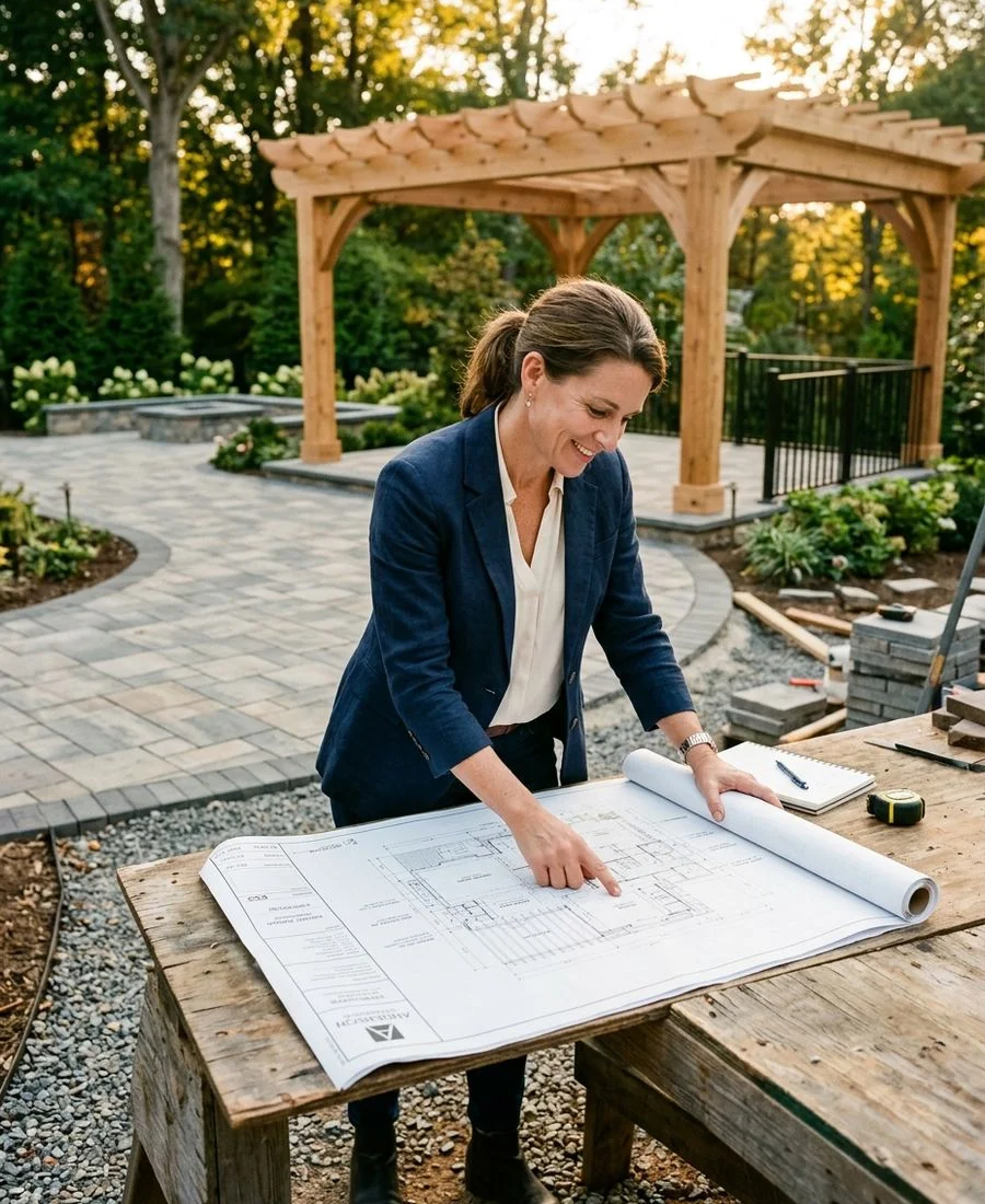 Carolinas luxury landscape designer at job site